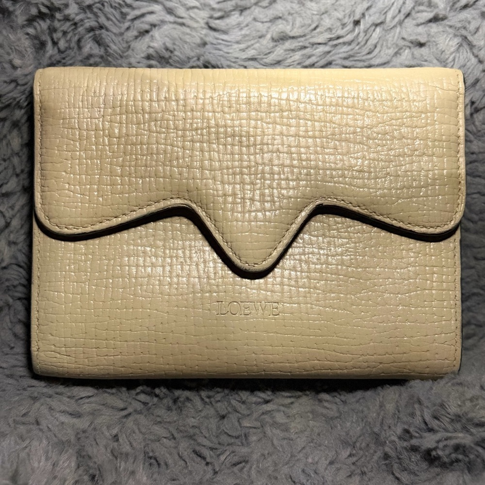 Loewe Textured Cream Leather Envelope Wallet EUC